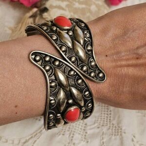 Vintage Silver and Red Women's Cuff Bracelet